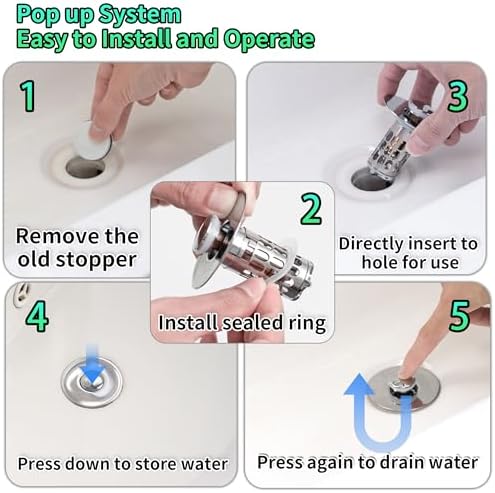 Bathroom Sink Stopper Drain Hair Catcher,3 in 1 Bathroom Sink Drain Strainer with Anti-Clogging Filter Basket,Sink Stopper Bathroom Drain for 1.06"~1.61" Drain Hole 2 PCS(Silver Chrome) - Image 7