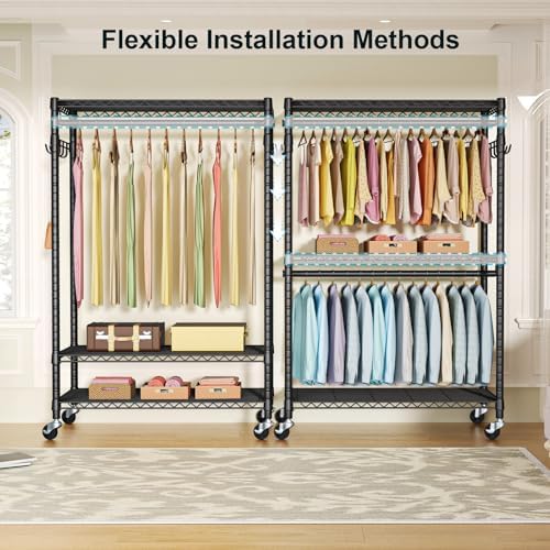 FUTASSI P1 Plus Rolling Clothes Rack, Heavy Duty Portable Closet Wardrobe - Image 4