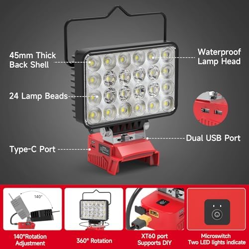 Azocek LED Work Light Compatible with Mil-wau-kee 18V Battery 7200LM - Image 3