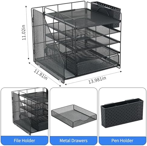 5-Tier Desk Organizer with Drawer and Pen Holder, Black - Image 5