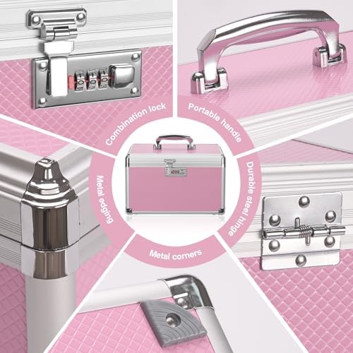 Medicine Lock Box with Combination Lock - 15 x 8.7 x 9.4 Inches - First Aid Safe Medication Storage Box, Personal Items Safe Case for Home and Outdoor - Pink - Image 3