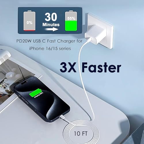 10FT iPhone 17 16 15 Fast Charger,20W iPhone 17 Charger Fast Charging USB C - Image 2