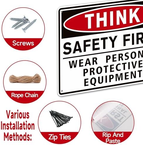 Think Safety First Sign Stickers,Waterproof Durable Wear Personal Protective Equipment Warning Sign,Safety Signs for Workplace, Laboratory Construction Area& Industry Door (Red) - Image 3