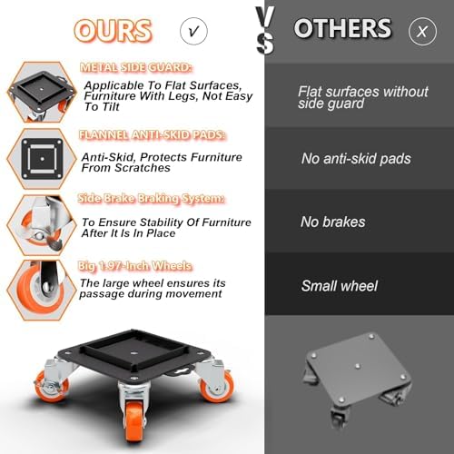 MYUEA Furniture Dolly 5 Wheels Heavy Duty with Removable Side Guards,3307 Lbs Capacity,360° Rotating Wheels & Side Brake,Furniture Movers Lifter Tool with Wheels for Appliances,Sofas,Beds,Pianos - Image 5