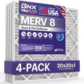 BNX TruFilter 20x20x1 Air Filter MERV 8 (4 Pack) - MADE IN USA – Dust & Pet Defense Electrostatic Pleated Air Conditioner HVAC AC Furnace Filters for Dust, Pet, Mold, Pollen MPR 600 – 700 & FPR 5 by BNX