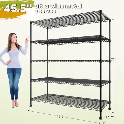 REIBII Heavy Duty 5-Tier Storage Shelves, 45.5''W for Kitchen Garage Retail (Pack of 2) - Image 3