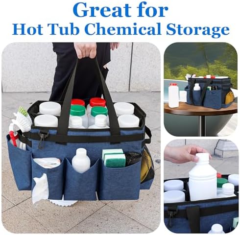 Joe & JoseRin Hot Tub Chemical Storage Bag, Pool Cleaning Caddy Tool Organizers Bag, Essential Spa Accessories with Pockets Handle, Heavy Duty Multifunctional Storage Garden Carry Tote Bag - Image 3