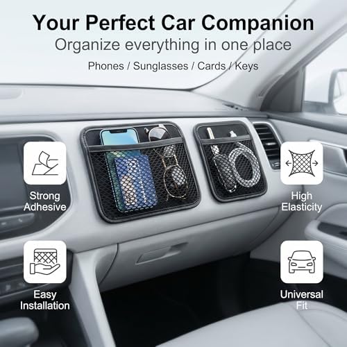 2 PCS Car Organizer Net Pocket, Elastic Mesh Self-Adhesive Side Seat Storage Bag, Portable Seat Gap Filler Storage with 1 Large & 1 Small, Universal for Most Cars, SUVs, Trucks (Black) - Image 7