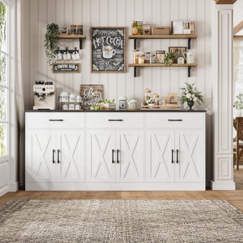 HOSTACK 71" W Kitchen Sideboard Buffet Cabinet with Storage, White/Black - Image 2