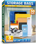 Large 3 Gallon Zippered Plastic Bags for Storage- 16'' x 18'', Ideal for Clothes Clothing, Travel, Moving, 2-mil Thick Clear Plastic, 30 pack by Storage+Master