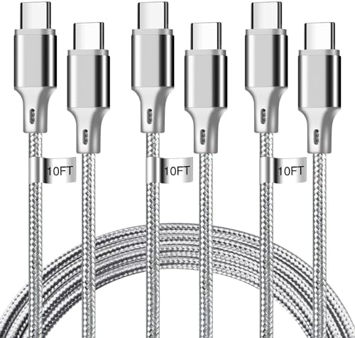 60W USB C to USB C Cable, 3 Pack 10ft Type C Fast Charger Cord (Gray) by CUGUNU