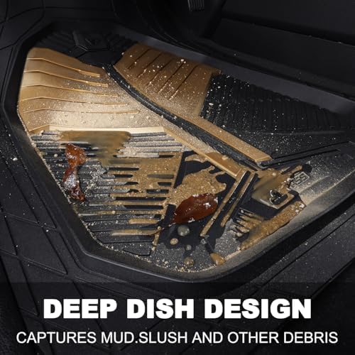CAR PASS Heavy Duty Rubber Car Mats, Deep Dish Car Floor Mats All Weather, Car Mats Full Set 4-Piece Trim to Fit for Sedans SUVs Trucks, Waterproof Anti-Slip Automotive Mats, V12 Black Champagne Gold - Image 4