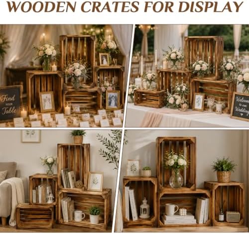 Set of 6 Wooden Crates for Display, Nesting Wood Crates for Storage - Image 4