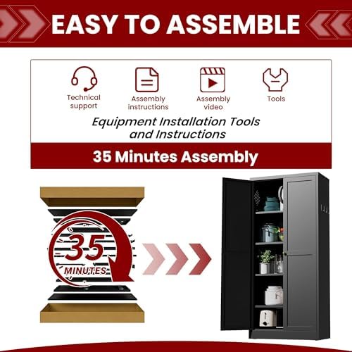 AQY Metal Pantry Cabinet, 61" Black Kitchen Storage Cabinet with Doors - Image 7