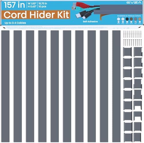 Grey Cable Cover Cord Hider - 157in Wire Hider on Wall Mounted, Grey Cord Cover Kit for Wall Mounted TV, Hide Wires Along Wall, Decorative Cable Raceway, Electrical Cable Concealer, Gray Cable Channel - Image 2