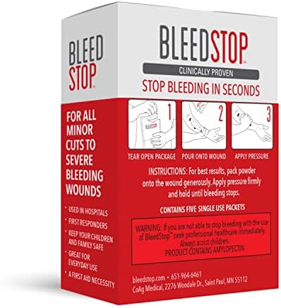 BleedStop™ First Aid Powder for Blood Clotting, Trauma Kit, Blood Thinner Patients, Camping Safety, and Survival Equipment for Moderate to Severe Bleeding Wounds or Nosebleeds 5 Pack 15g - Image 2
