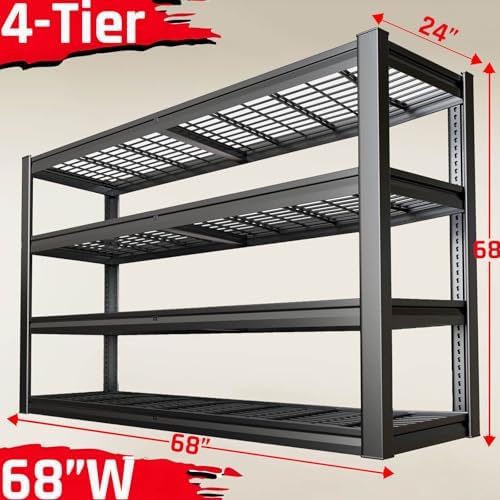 68" Wide Heavy Duty Garage Shelving Units, 4-Tier Deep Storage Shelves, Metal Garage Shelves,Steel Shelf, Large Storage Rack,Industrial Shelving 68" W x 24" D x 68" H - Image 3
