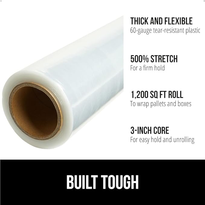 GORILLA GRIP 500% Stretch Film Heavy Duty Plastic, 1200ft Shrink Wrap Roll 17" - Image 2