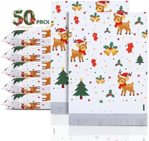 6x9 Inches cute Poly Mailers 50 Pcs Waterproof Self-Sealing Holiday Shipping Bags for Clothing & Gifts by POLYSELLS