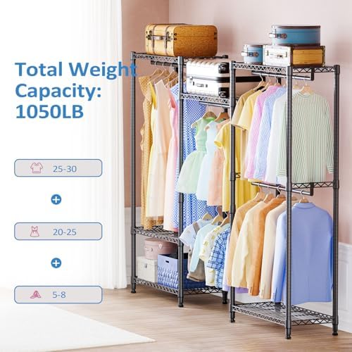 IZEUK Heavy Duty Garment Rack Wire Clothes Rack for Hanging Clothes (Black, 3 composition, 15.7" D x 70.8" W x 76.5" H) - Image 2