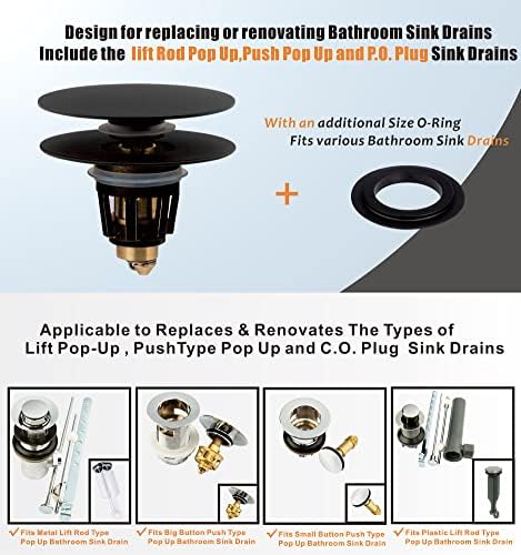 Artiwell Universal Bathroom Sink Drain Stopper, Fits Most Pop-Up Drains for Vessel Sink Lavatory Vanity, Sink Drain Strainer with Detachable Hair Catcher, Tested by Plumber in US (MATT Black) - Image 2