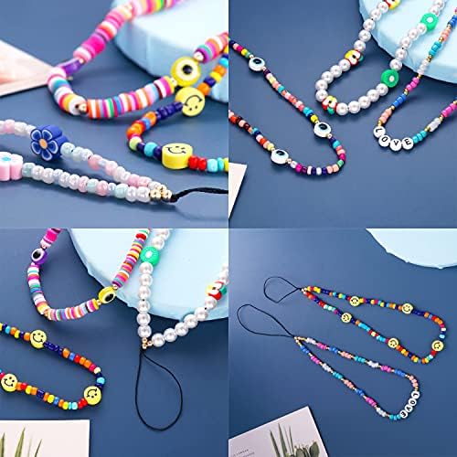 6PCS Beaded Phone Charms Strap Fruit Star Faux Pearl Rainbow Beads Phone Chains Beaded Lanyard for Camera Key Wallet Valentines Day Gifts for Her Women - Image 7