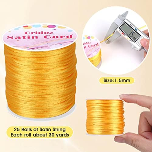 Cridoz 25 Rolls Silky Satin Cord for Bracelets, Necklaces, Macrame Crafts, Drawstring Bags - Multicolor Beading String - Image 3