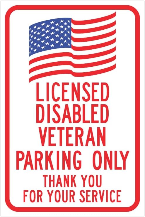 Licensed Disabled Veteran Parking Only Sign (Red Version) Metal Sign 8 x 12 Inch Wall Decor for Indoor & Outdoor Use by OUGESEN