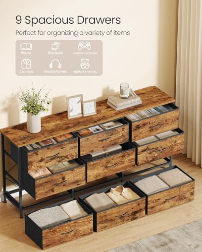 SONGMICS Dresser with 9 Fabric Drawers, TV Stand for TVs Up to 65 Inches - Image 5
