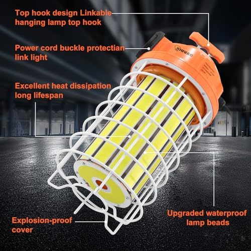 RIUVAO 150w Led Temporary Work Light, Super Bright 27250LM Construction Light Daylight White High Bay,with Hook Portable Link-able Durable LED Job Site Lighting for Indoor and Outdoor Area Lighting - Image 6
