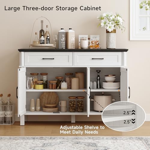 ONBRILL 48 Inch Buffet Cabinet with Storage, Off White&Black - Image 5