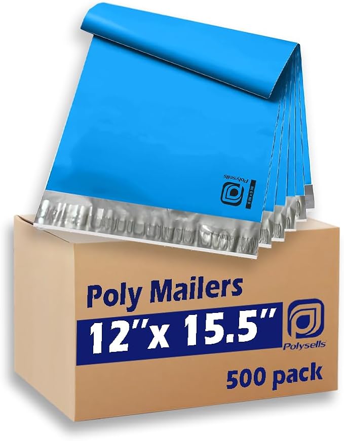 POLYSELLS 500 pcs 12x15.5 Inches Blue Poly Mailers Shipping Envelopes, Strong by POLYSELLS