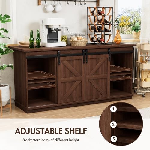 Shahoo Farmhouse Sideboard Buffet Cabinet, Coffee Bar Storage with Sliding Barn Doors, Shelf for Home Dining Room, Espresso - Image 6
