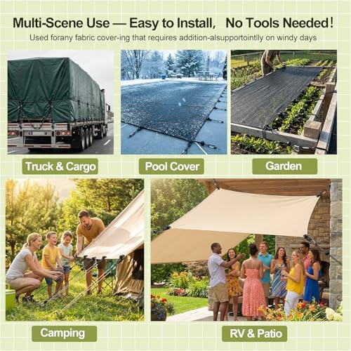 Novabright 150 Pcs Heavy Duty Tarp Clips Kit with Lock Fasteners Grip and Bungee Cords 3 in 1 Tarp Clips Fasteners and Bungee Cords Fit for Camping Tents Swimming Covers Caravans Canopies - Image 3