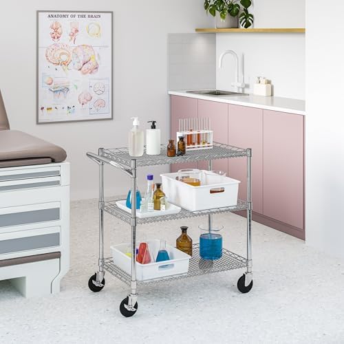 Seville Classics UltraDurable NSF Commercial Heavy Duty Metal Rolling Utility Cart, w/ Steel Shelves, Handle Bar for Restaurant, Garage, Warehouse, Kitchen, Office, Top Shelf (36"W x 18"D) - Image 4