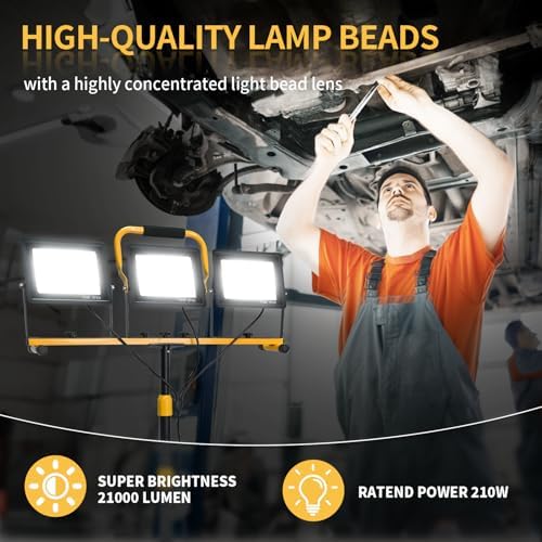 21000-Lumen LED Work Light with Stand for Job Site Garage, Black - Image 3