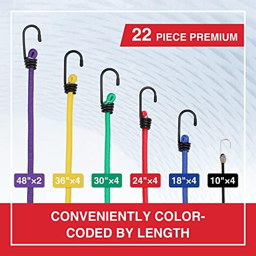 WORKPRO Bungee Cords with Hooks, Heavy Duty Outdoor Bungee Strap, 22-Piece - Image 2
