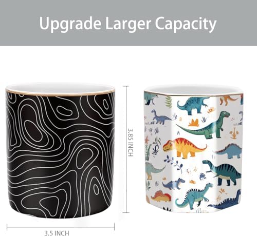 Large Capacity Pen Holder, Pencil Cup for Desk, Cute Makeup Brush Holder, Durable Ceramic Organizer Decor for College, Office, Classroom, Abstract Geometric Pattern - Image 2