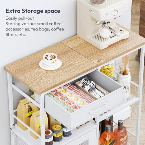 SWTYMIKI Coffee Bar Cabinet for Home - Farmhouse Coffee Stand Station Multi-Purpose Storage Cabinet with Adjustable Feet, Drawers - Kitchen Bar Table for Living Room, Corner, Small Space, Natural - Image 4