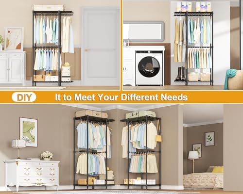 ULIFHOME E14 Heavy Duty Clothes Rack，Freestanding Clothing Racks for Hanging Clothes，Adjustable Closet Organizers and Storage，Metal Garment Rack with Shelves 58" W x16 D x77 H，Load 860LBS，Black - Image 5