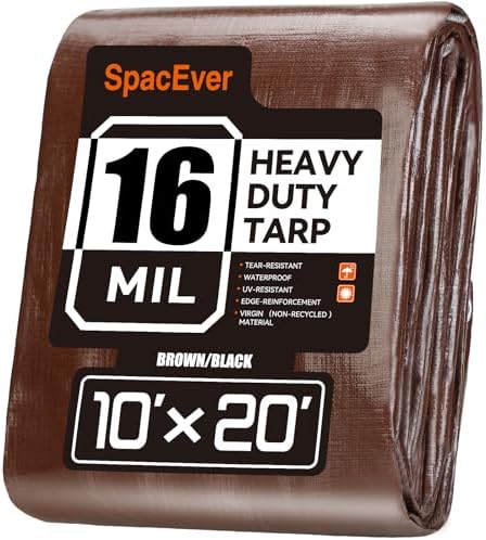 10x20 FT Tarp Waterproof, 16 Mil Tarps Heavy Duty Waterproof Multipurpose Protective Cover UV Resistant Rip & Tear Resistant with Grommets Reversible for Home Boats Cars Camping by Unknown