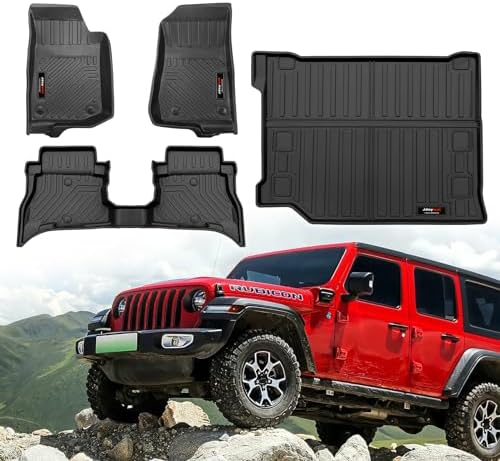 All Weather Floor Mats & Cargo Liner Compatible for 2021-2025 2026 Jeep Wrangler JL 4XE Hybrid Accessories Black (for 2021-2026 Jeep Wrangler JL 4XE) by Jdeymat