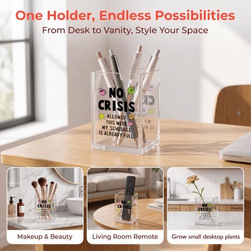 Funny Office Acrylic Cosmetic Pen Pencil Holder Cup, No Crisis Allowed This Week Cute Pencil Organizer, Unique Desk Accessories, Sarcastic Gifts for Women Men Assistant Principal （A10） - Image 3