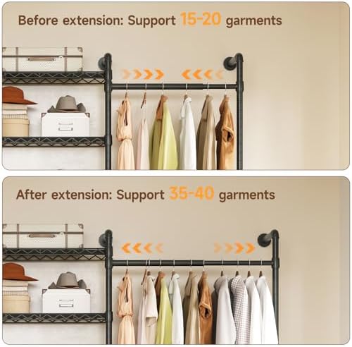 ONBRILL U5 Wall Mounted Closet System, Industrial Pipe Clothing Rack, Black - Image 5
