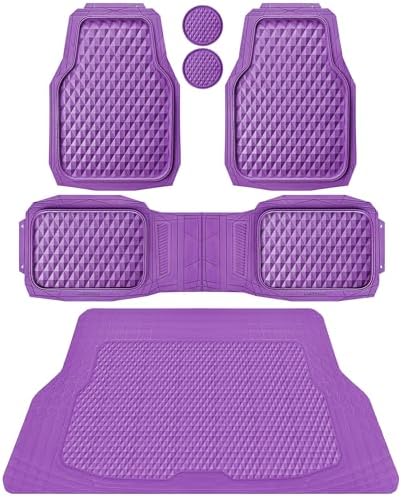 CAR PASS Heavy Duty Rubber Purple Car Floor Mats & Cargo Liners, Deep Dish All-Weather Trunk Mats Durable Anti-Slip 3D Rhombus Waterproof Trim to Fit Liner Universal Fit Auto,Sedan,SUV,Truck, Purple by CARPASS