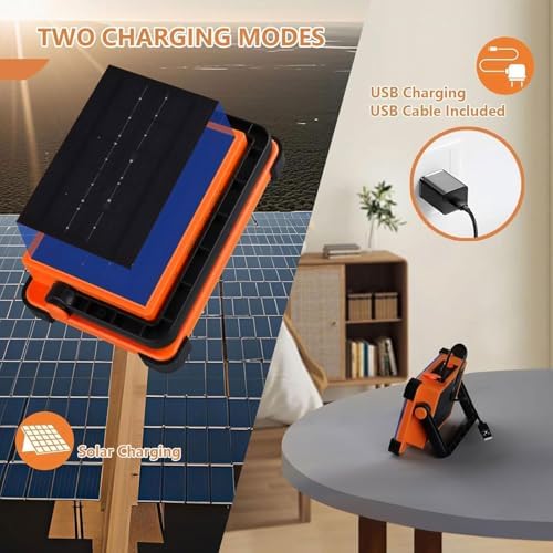YXQUA 120W Solar Rechargeable Work Light, 144 LED 10000LM, Orange - Image 6