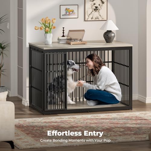 Lyromix 54" Dog Crate Furniture with Foldable Door, Grey - Image 3