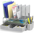 Simple Houseware Desk File Organizer for Office Supplies w/Drawer, Silver by SimpleHouseware