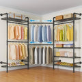 Timate L3 L Shape Garment Rack Heavy Duty Clothes Rack for Hanging Clothes, Expandable Industrial Pipe Wall Mounted Clothing Rack, Adjustable Corner Closet Wardrobe Closet Kit Closet Systems, Black by SturdyWallMountedClothesRack