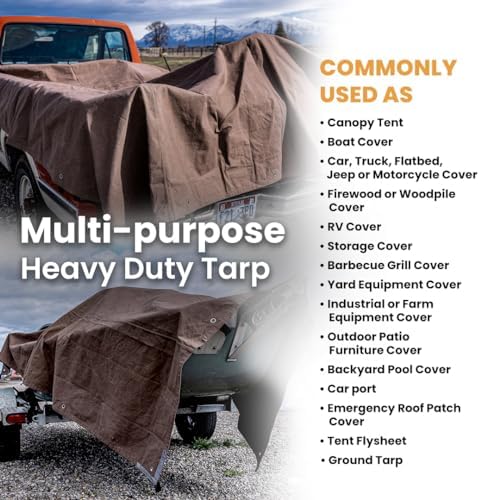 WHITEDUCK 8'x20' Canvas Tarp 18 oz/37 Mil Heavy Duty Water Repellent UV Resistant, Rustproof Grommets, Industrial & Commercial Use Cloth Tarp (Finished Size: 7'6" x19'6", Olive) - Image 3